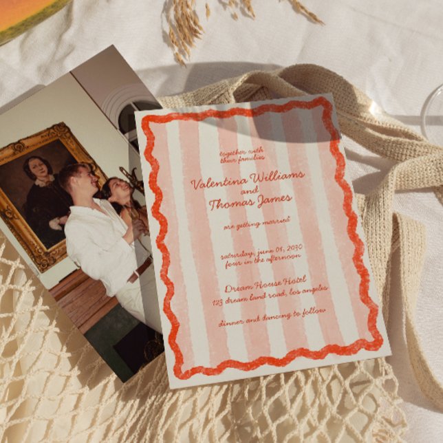 Whimsical Modern Pink & Red Wedding Invitation (Creator Uploaded)