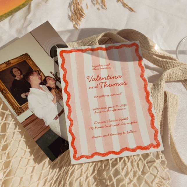 Whimsical Modern Pink & Red Wedding Invitation (Creator Uploaded)