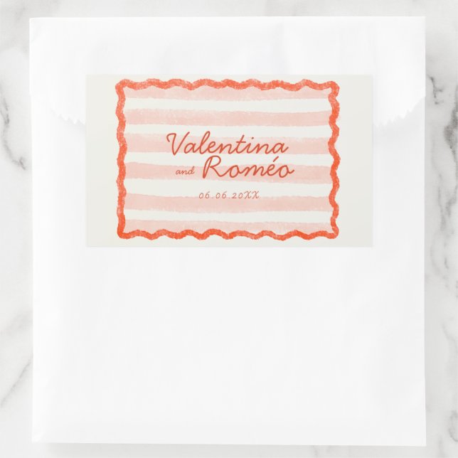 Whimsical Modern Pink & Red Wedding Rectangular Sticker (Bag)