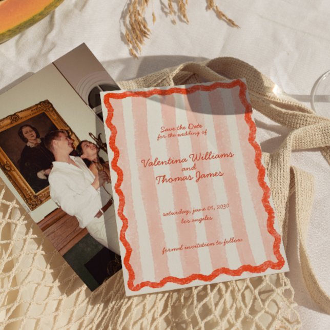 Whimsical Modern Pink & Red Wedding Save the date Invitation (Creator Uploaded)