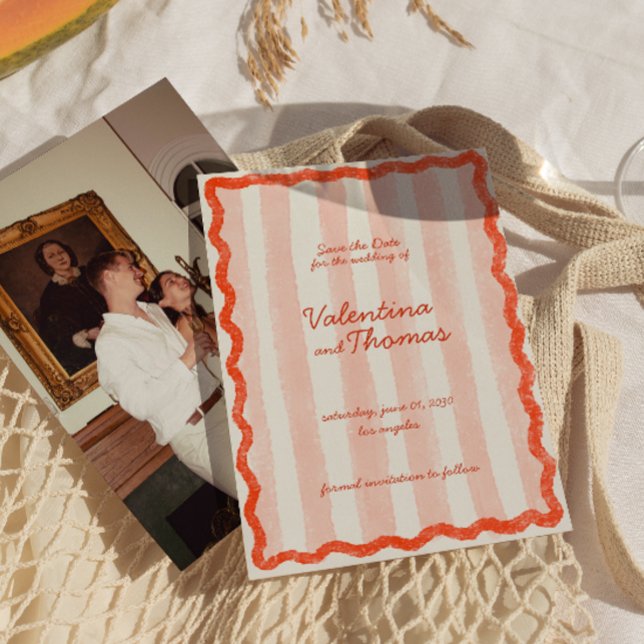 Whimsical Modern Pink & Red Wedding Save the date Invitation (Creator Uploaded)