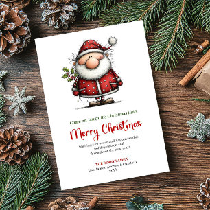 Whimsical Modern Santa Red Green Holiday Greeting
