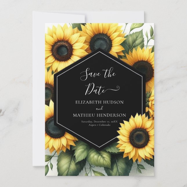 Whimsical Modern Sunflower Wedding Save The Date (Front)