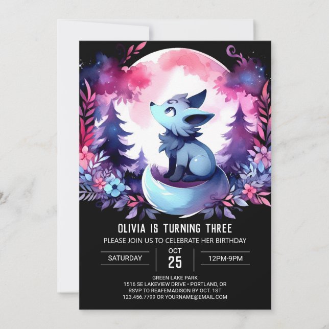 Whimsical Modern Wolf Birthday  Invitation (Front)