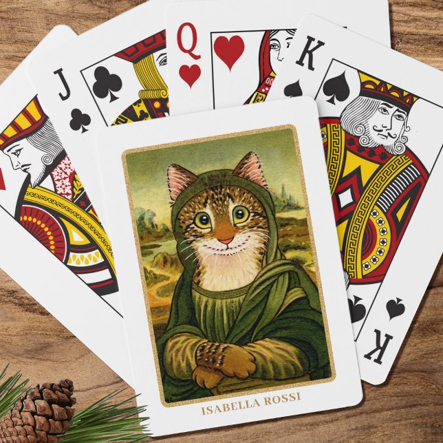 Whimsical Mona Lisa Cat Custom Name Playing Cards (Creator Uploaded)