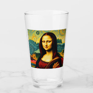 Whimsical Mona Van Gogh style Lisa Glass Cup