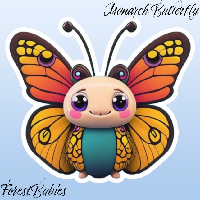 Whimsical Monarch Butterfly Cartoon Graphic (Monarch Butterfly ForestBabies Sticker)