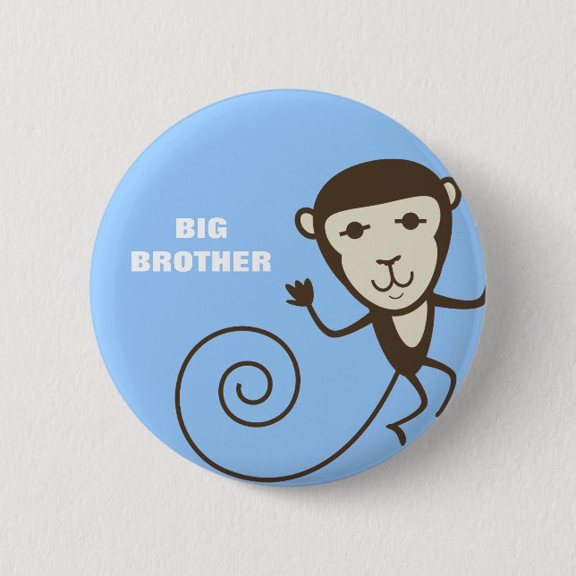 Whimsical Monkey Big Brother 6 Cm Round Badge (Front)