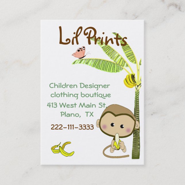 Whimsical Monkey Boutique Business Card Tag (Front)