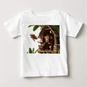 Whimsical Monkey Scholar in a Jungle Treehouse Lib Baby T-Shirt