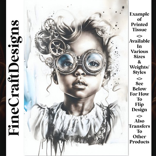 Whimsical Monochrome Girl In Goggles W7 Decoupage Tissue Paper (Creator Uploaded)