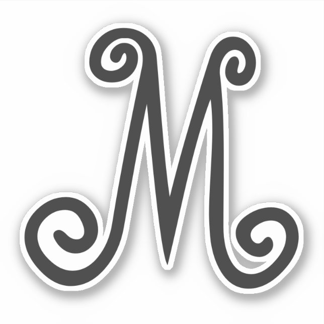 Whimsical Monogram Black Initial Sticker (Front)