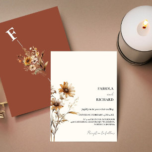 Whimsical Monogram Burnt orang Wildflower Wedding  Invitation