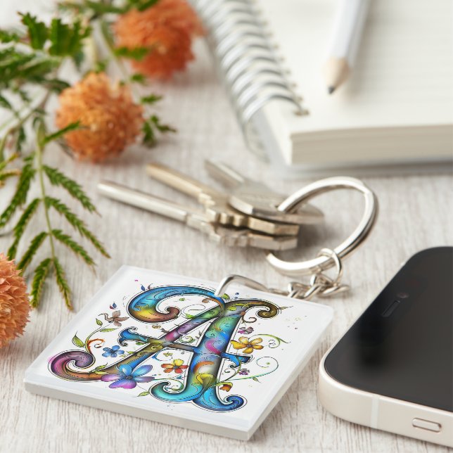 Whimsical Monogram Letter A Key Ring (Front Right)