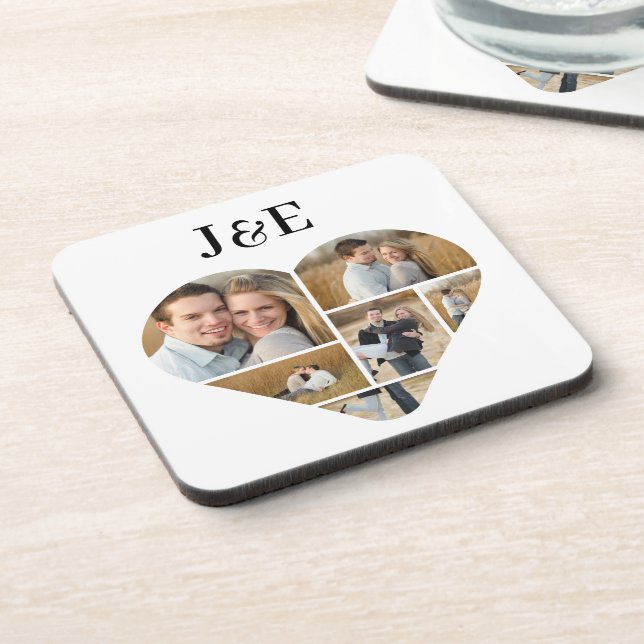 Whimsical Monogram Lovely Heart Photo Collage  Coaster (Left Side)