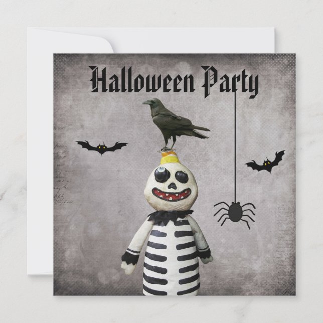Whimsical Monster & Crow Damask Halloween Party Invitation (Front)