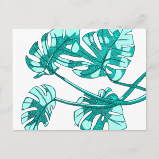 Whimsical, monstera leaf design postcard