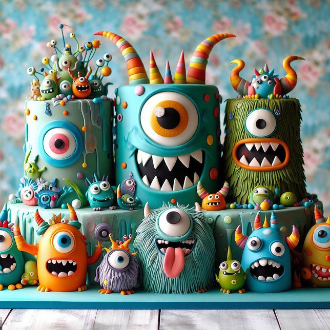 WHIMSICAL MONSTERS CAKE KIDS BIRTHDAY  INVITATION (Creator Uploaded)