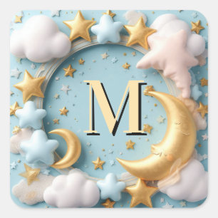 ⭐ Whimsical Moon And Clouds Baby Theme ⭐ Square Sticker