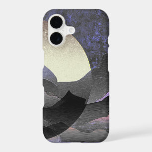 Whimsical Moon and Mountains Abstract Art 