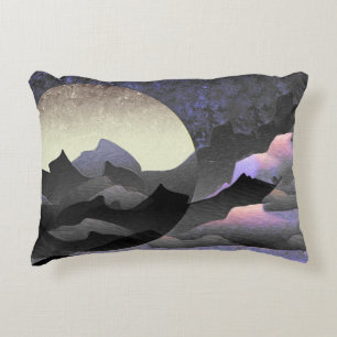Whimsical Moon and Mountains Abstract Art Decorative Cushion