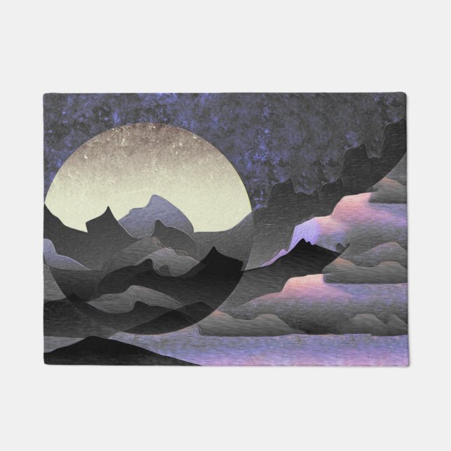 Whimsical Moon and Mountains Abstract Art Doormat (Front)