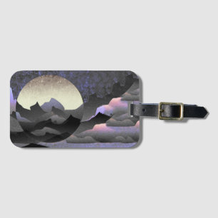 Whimsical Moon and Mountains Abstract Art Luggage Tag