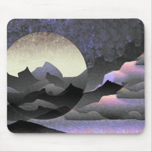 Whimsical Moon and Mountains Abstract Art Mouse Mat