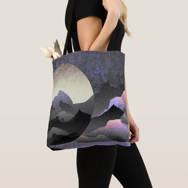 Whimsical Moon and Mountains Abstract Art  Tote Bag (Close Up)