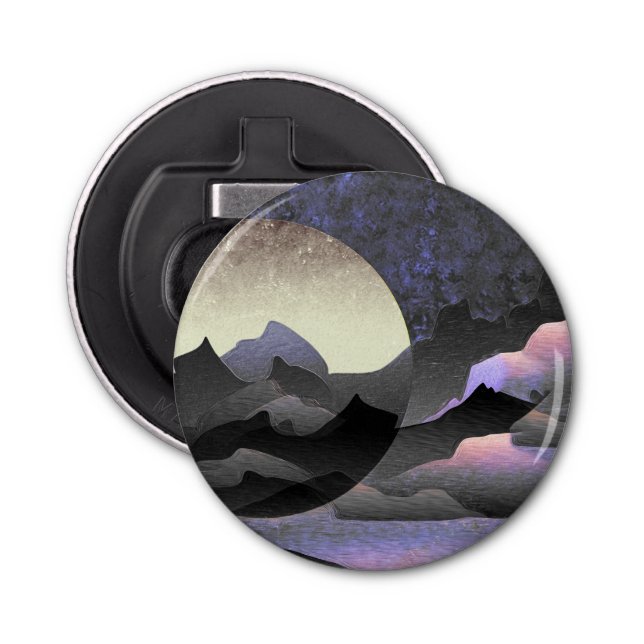 Whimsical Moon and Mountains Art Bottle Opener (Front)