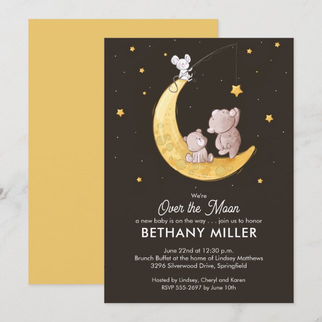 Whimsical Moon and Stars Baby Shower Invitations (Front/Back)