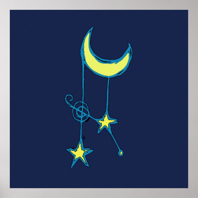 Whimsical Moon and Stars Poster (Front)