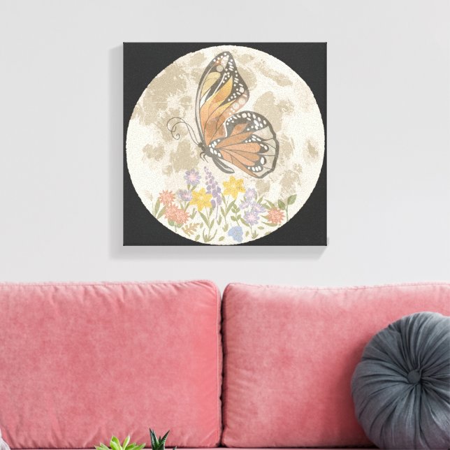 Whimsical Moon Flower Canvas Print (Insitu(LivingRoom))