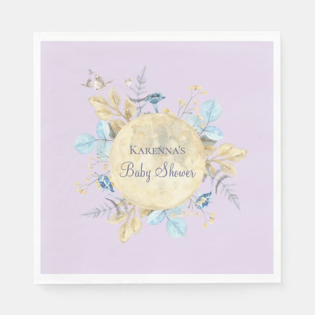 Whimsical Moon Lavender Purple Baby Shower Napkin (Front)