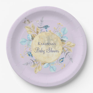 Whimsical Moon Lavender Purple Baby Shower Paper Plate