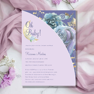Whimsical Moon Lavender Purple Oh Baby Shower Invitation
