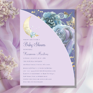 Whimsical Moon Lavender Purple Script Baby Shower Invitation