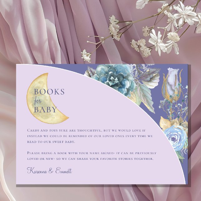 Whimsical Moon Purple Baby Shower Books For Baby Enclosure Card (Creator Uploaded)
