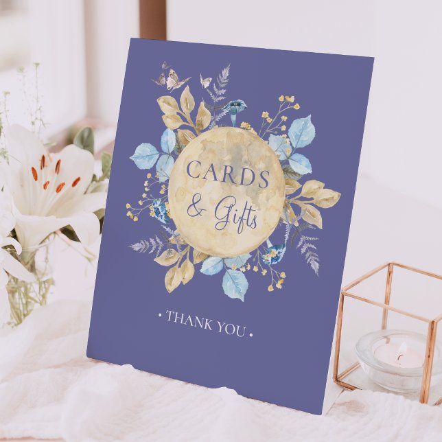 Whimsical Moon Purple Baby Shower Cards & Gifts Pedestal Sign (Creator Uploaded)