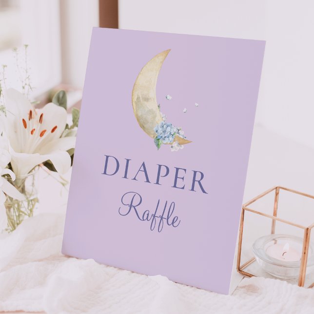 Whimsical Moon Purple Baby Shower Diaper Raffle Pedestal Sign (Creator Uploaded)
