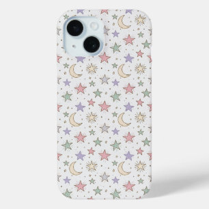 Whimsical Moon Star Pattern iPhone 15 Case