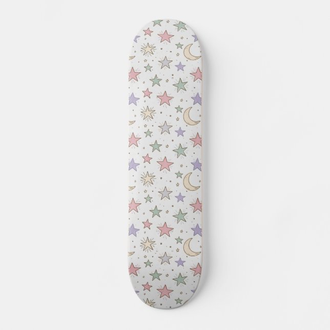 Whimsical Moon Star Pattern Skateboard (Front)