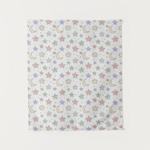 Whimsical Moon Star Pattern Tapestry