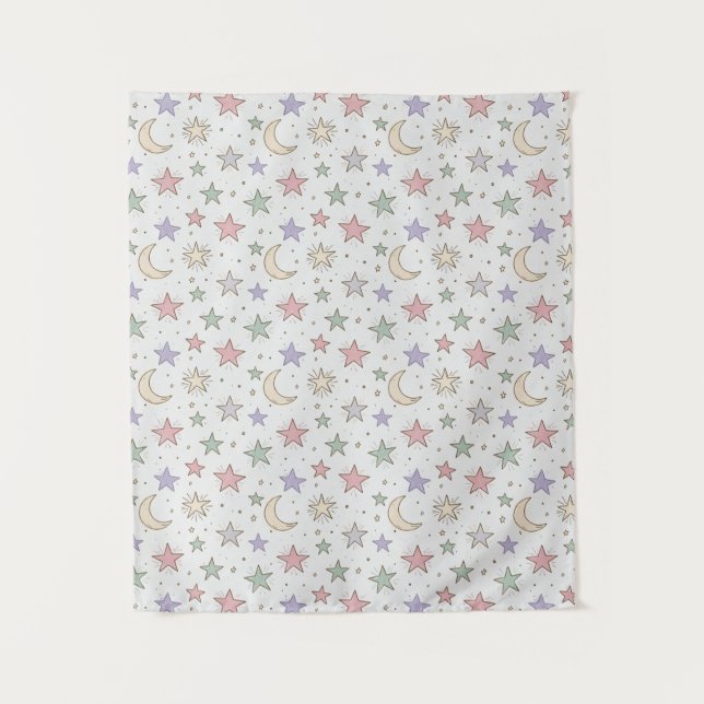 Whimsical Moon Star Pattern Tapestry (Front)