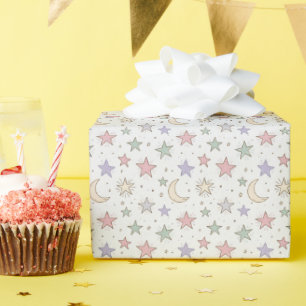 Whimsical Moon Star Pattern Wrapping Paper