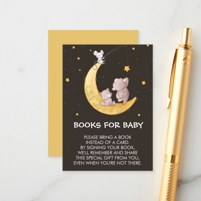 Whimsical Moon Stars Baby Shower Books for Baby Enclosure Card (Front/Back In Situ)