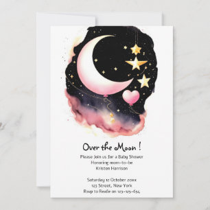 Whimsical Moon & Stars Watercolor Baby Shower Invitation