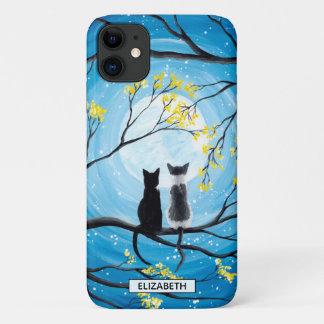 Whimsical Moon with Cats | Add Name iPhone 11 Case