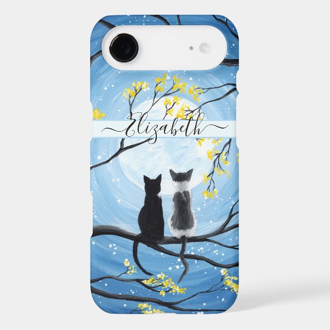 Whimsical Moon with Cats Add Name Case-Mate Samsung Galaxy Case (Back)
