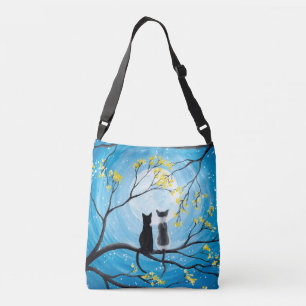 Whimsical Moon with Cats Crossbody Bag